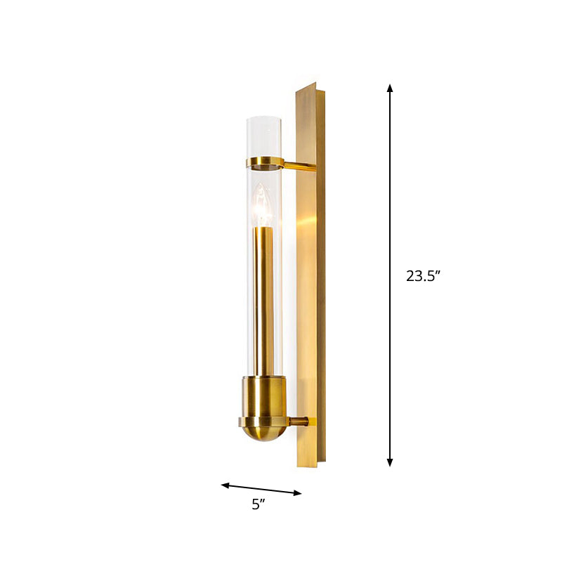 Tubular Clear Glass Wall Sconce Modernism Single Brass Wall Mounted Light Fixture Clearhalo 'Cast Iron' 'Glass' 'Industrial' 'Modern wall lights' 'Modern' 'Tiffany' 'Traditional wall lights' 'Wall Lamps & Sconces' 'Wall Lights' Lighting' 273216