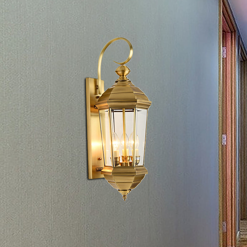 Lantern Outdoor Wall Sconce Light Traditional Metal 1 Bulb Gold Wall Lighting Fixture Gold Clearhalo 'Wall Lamps & Sconces' 'Wall Lights' Lighting' 273217