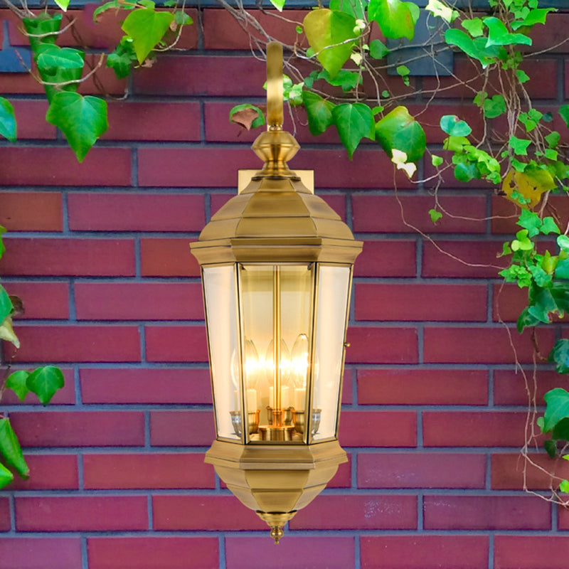 Lantern Outdoor Wall Sconce Light Traditional Metal 1 Bulb Gold Wall Lighting Fixture Clearhalo 'Wall Lamps & Sconces' 'Wall Lights' Lighting' 273218