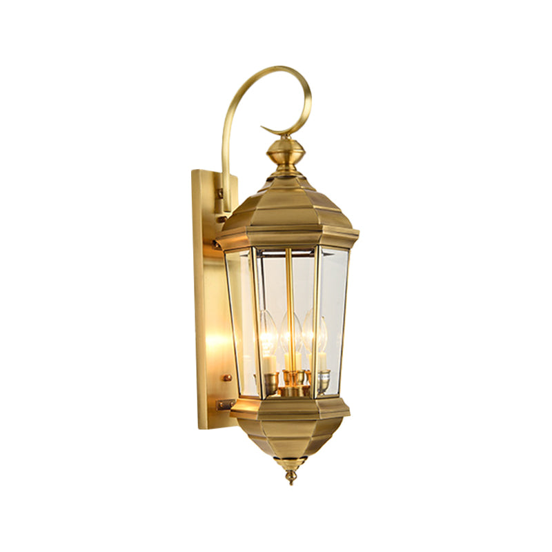 Lantern Outdoor Wall Sconce Light Traditional Metal 1 Bulb Gold Wall Lighting Fixture Clearhalo 'Wall Lamps & Sconces' 'Wall Lights' Lighting' 273220