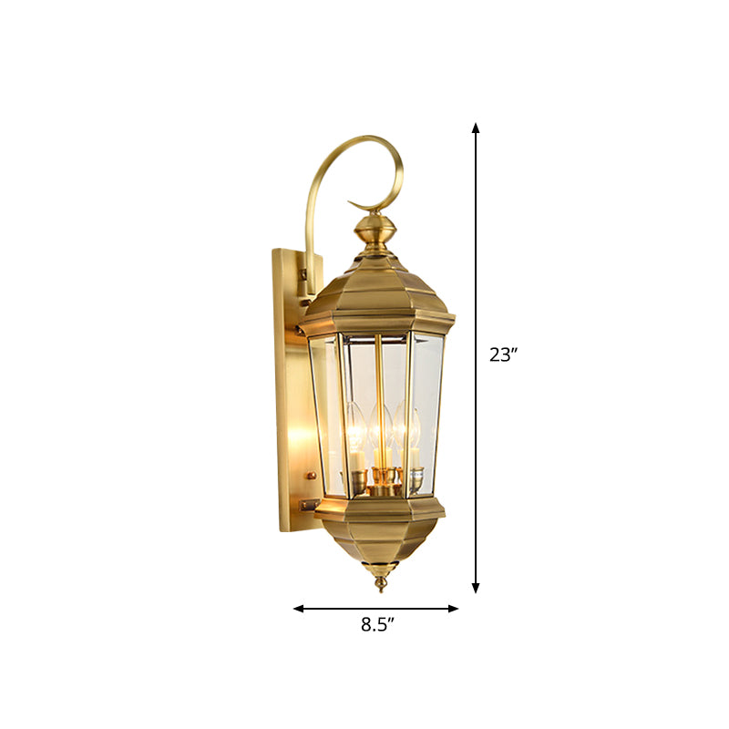 Lantern Outdoor Wall Sconce Light Traditional Metal 1 Bulb Gold Wall Lighting Fixture Clearhalo 'Wall Lamps & Sconces' 'Wall Lights' Lighting' 273221