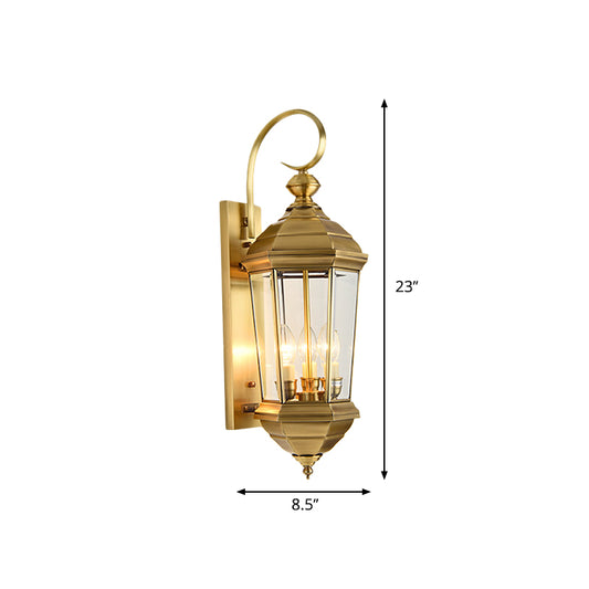 Lantern Outdoor Wall Sconce Light Traditional Metal 1 Bulb Gold Wall Lighting Fixture Clearhalo 'Wall Lamps & Sconces' 'Wall Lights' Lighting' 273221