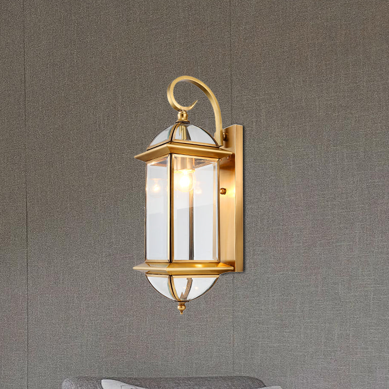 1 Bulb Metal Wall Sconce Traditional Gold Curved Arm Living Room Wall Light Fixture Gold Clearhalo 'Wall Lamps & Sconces' 'Wall Lights' Lighting' 273262