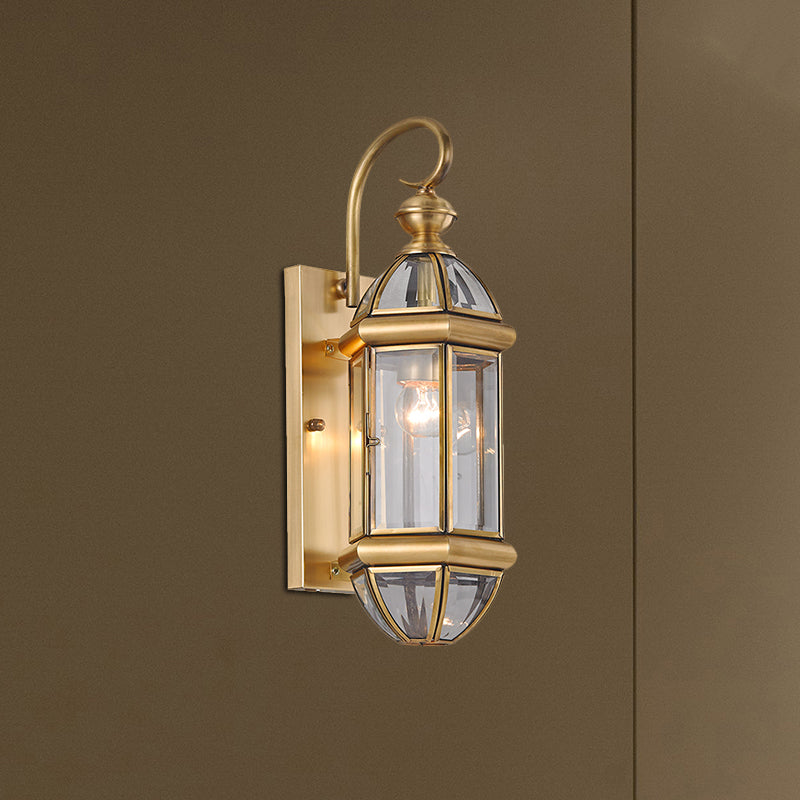 Metal Gold Sconce Light Lantern 1 Head Traditionalism Wall Lighting Fixture for Hallway Gold Clearhalo 'Wall Lamps & Sconces' 'Wall Lights' Lighting' 273267