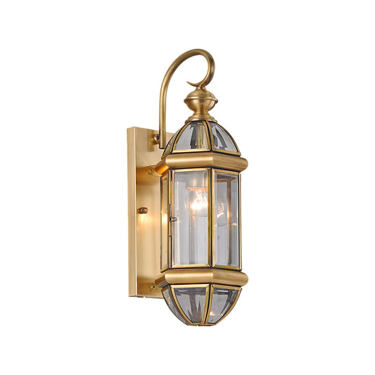 Metal Gold Sconce Light Lantern 1 Head Traditionalism Wall Lighting Fixture for Hallway Clearhalo 'Wall Lamps & Sconces' 'Wall Lights' Lighting' 273270