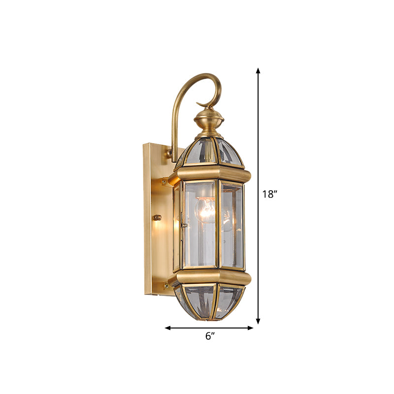 Metal Gold Sconce Light Lantern 1 Head Traditionalism Wall Lighting Fixture for Hallway Clearhalo 'Wall Lamps & Sconces' 'Wall Lights' Lighting' 273271