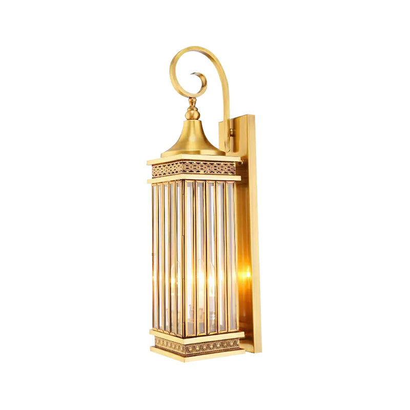 Traditional Rectangle Sconce Light 3-Bulb Metal Wall Lighting Fixture in Gold for Bedroom Clearhalo 'Wall Lamps & Sconces' 'Wall Lights' Lighting' 273280