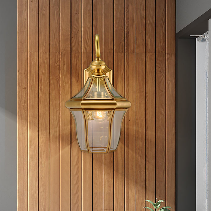 Metal Gold Wall Sconce Lighting Lantern 1-Light Traditional Wall Light Fixture for Living Room Gold Clearhalo 'Wall Lamps & Sconces' 'Wall Lights' Lighting' 273309