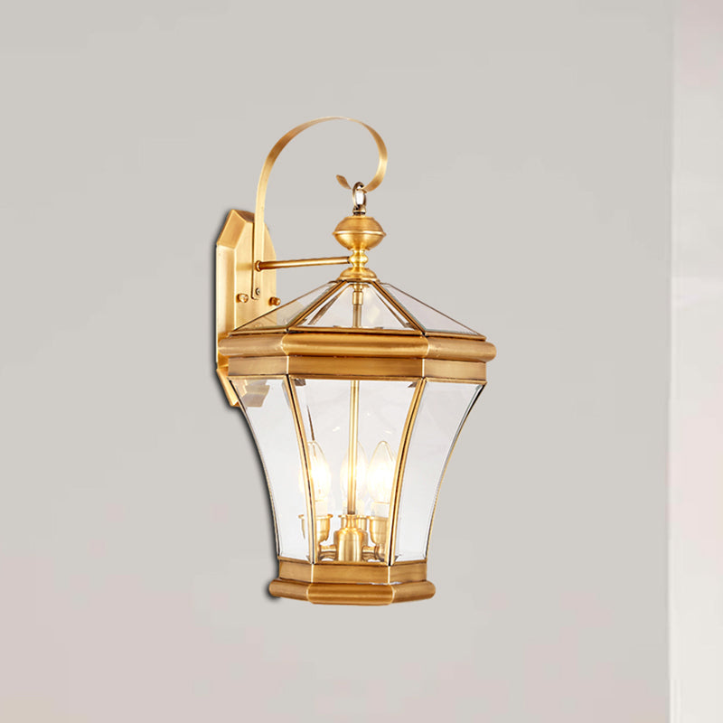 3-Head Lantern Wall Light Traditionalism Gold Metal Wall Sconce Lighting for Stairs Gold Clearhalo 'Wall Lamps & Sconces' 'Wall Lights' Lighting' 273325