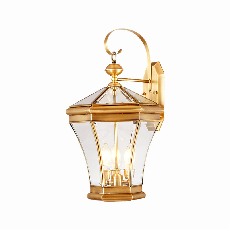 3-Head Lantern Wall Light Traditionalism Gold Metal Wall Sconce Lighting for Stairs Clearhalo 'Wall Lamps & Sconces' 'Wall Lights' Lighting' 273328