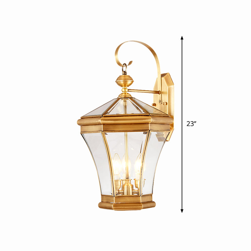 3-Head Lantern Wall Light Traditionalism Gold Metal Wall Sconce Lighting for Stairs Clearhalo 'Wall Lamps & Sconces' 'Wall Lights' Lighting' 273329