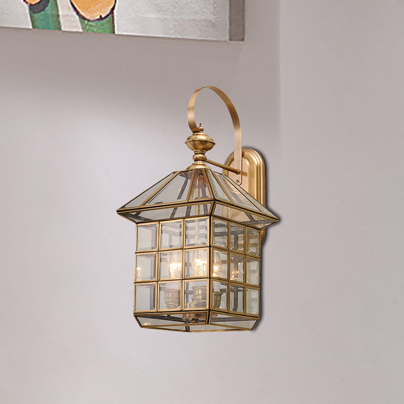 Traditional Geometric Sconce Light Fixture Brass 3-Bulb Metal Wall Lamp for Living Room Brass Clearhalo 'Wall Lamps & Sconces' 'Wall Lights' Lighting' 273366