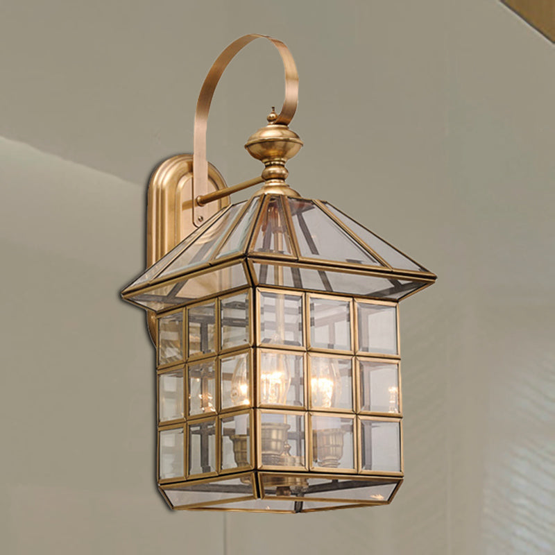 Traditional Geometric Sconce Light Fixture Brass 3-Bulb Metal Wall Lamp for Living Room Clearhalo 'Wall Lamps & Sconces' 'Wall Lights' Lighting' 273367