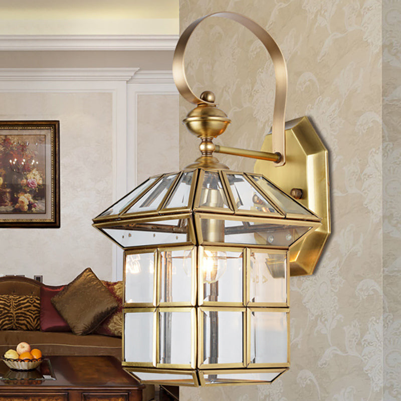 Cage Metal Sconce Light Traditionalism 1-Bulb Brass Bedroom Wall Light Fixture Clearhalo 'Wall Lamps & Sconces' 'Wall Lights' Lighting' 273372