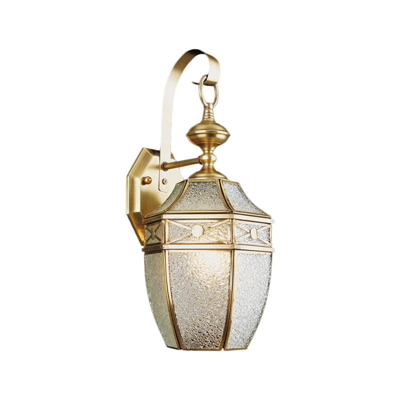 Traditional Lantern Sconce Light 1-Bulb Metal Wall Lighting Fixture in Brass for Outdoor Clearhalo 'Wall Lamps & Sconces' 'Wall Lights' Lighting' 273385