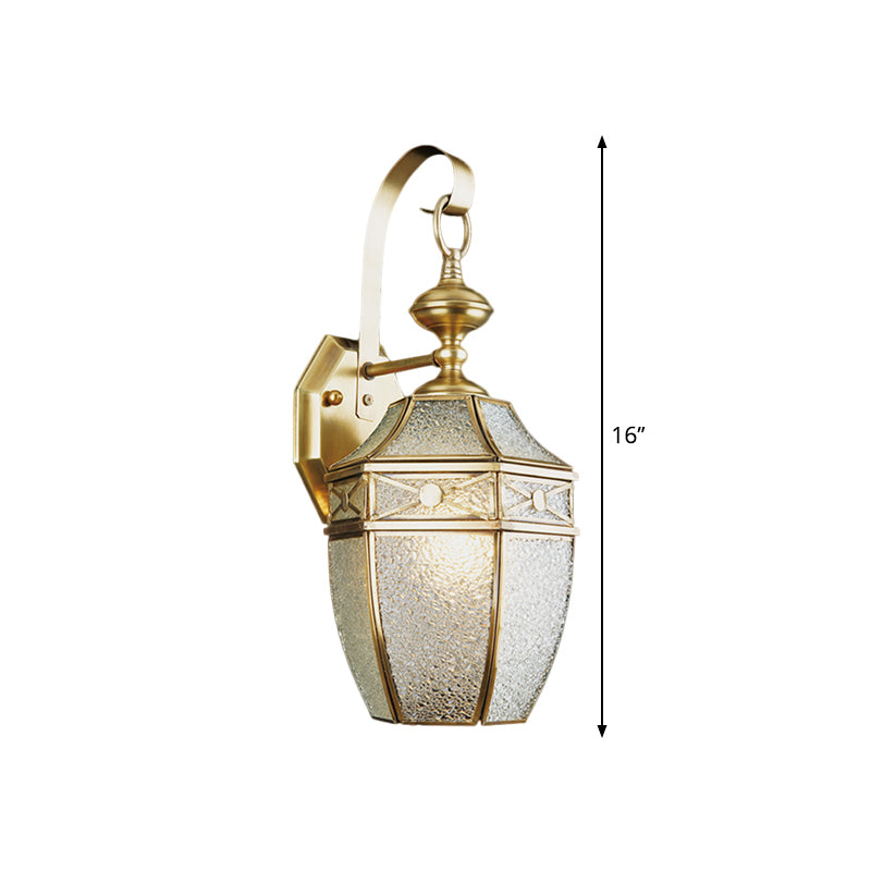 Traditional Lantern Sconce Light 1-Bulb Metal Wall Lighting Fixture in Brass for Outdoor Clearhalo 'Wall Lamps & Sconces' 'Wall Lights' Lighting' 273386