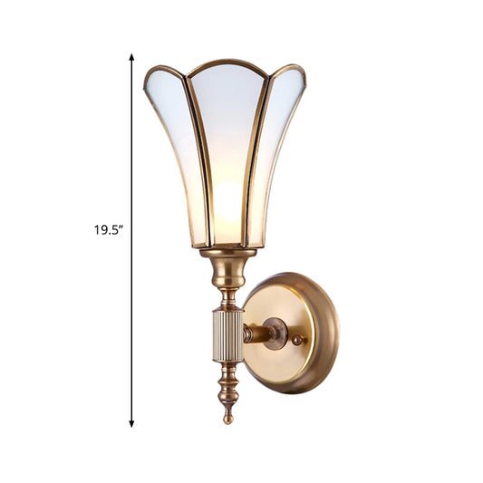 Brass 1-Light Wall Light Sconce Traditional Metal Flower Wall Mounted Lamp with Milk Bevel Glass Shade Clearhalo 'Wall Lamps & Sconces' 'Wall Lights' Lighting' 273421