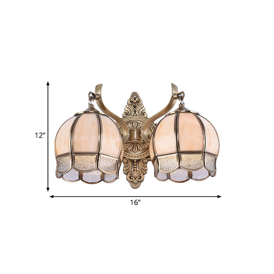 Globe Dining Room Sconce Light Traditionalism Metal 2-Bulb Brass Wall Light Fixture Clearhalo 'Wall Lamps & Sconces' 'Wall Lights' Lighting' 273431