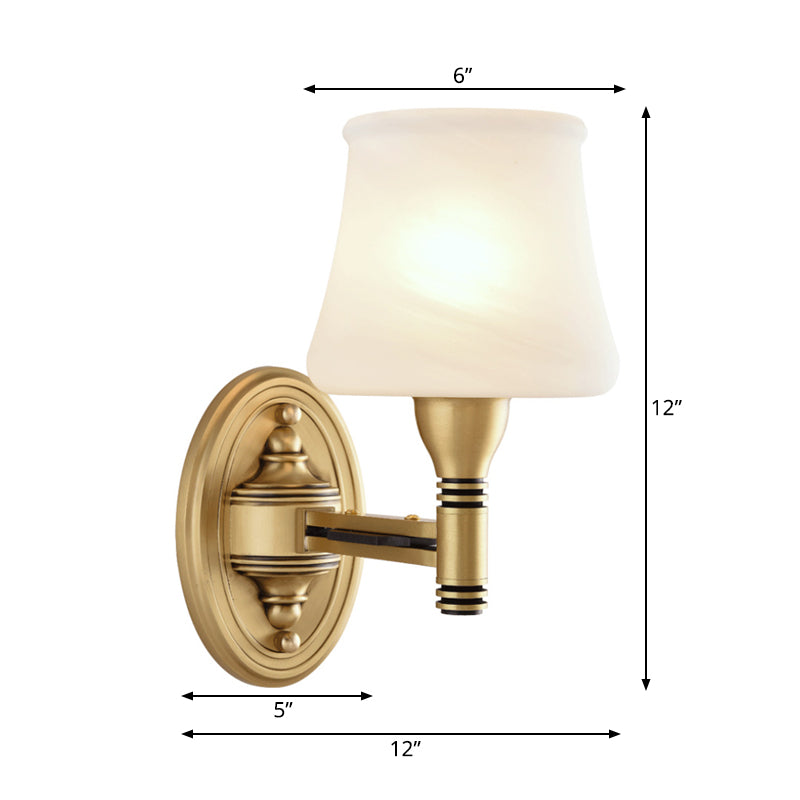 Brass Finish 1/2-Bulb Wall Light Vintage Stylish Milk Glass Cone Shade Wall Sconce Fixture for Bedroom Clearhalo 'Wall Lamps & Sconces' 'Wall Lights' Lighting' 273438