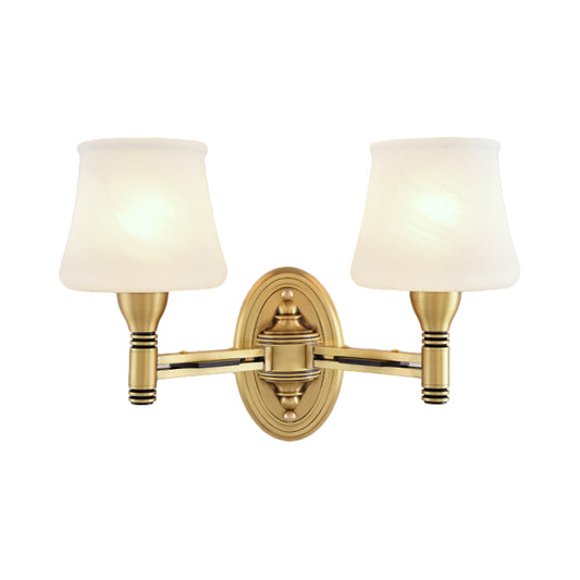 Brass Finish 1/2-Bulb Wall Light Vintage Stylish Milk Glass Cone Shade Wall Sconce Fixture for Bedroom Clearhalo 'Wall Lamps & Sconces' 'Wall Lights' Lighting' 273443