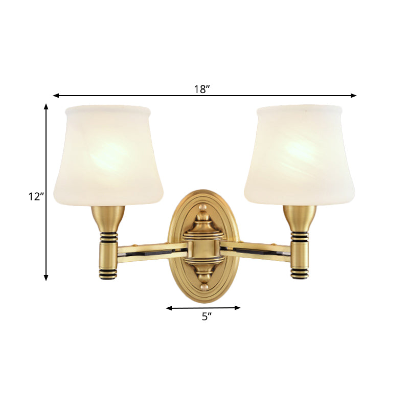 Brass Finish 1/2-Bulb Wall Light Vintage Stylish Milk Glass Cone Shade Wall Sconce Fixture for Bedroom Clearhalo 'Wall Lamps & Sconces' 'Wall Lights' Lighting' 273444