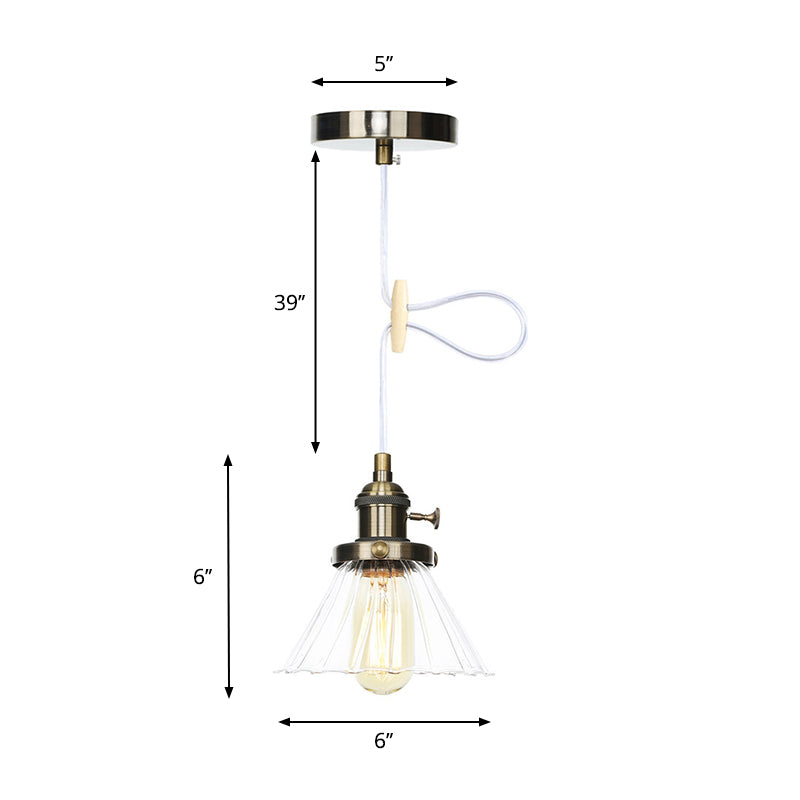 Industrial Style Conic Hanging Lamp Amber/Clear Glass 1 Light Coffee Shop Height Adjustable Pendant Lighting in Black/Bronze/Brass Clearhalo 'Art Deco Pendants' 'Black' 'Cast Iron' 'Ceiling Lights' 'Ceramic' 'Crystal' 'Industrial Pendants' 'Industrial' 'Metal' 'Middle Century Pendants' 'Pendant Lights' 'Pendants' 'Rustic Pendants' 'Tiffany' Lighting' 273479