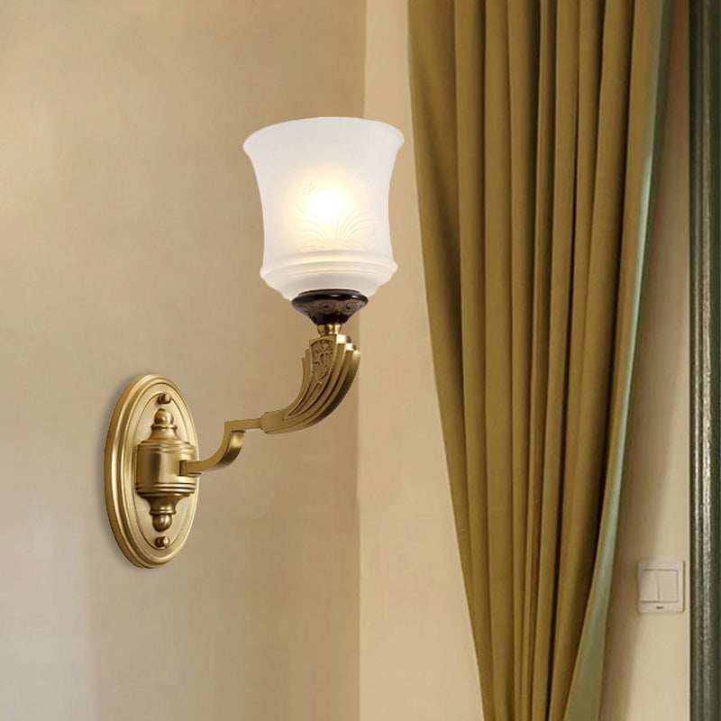 Lodge Style Bell Wall Lighting 1/2-Light Opal Glass Wall Sconce Fixture in Brass for Living Room Clearhalo 'Wall Lamps & Sconces' 'Wall Lights' Lighting' 273505