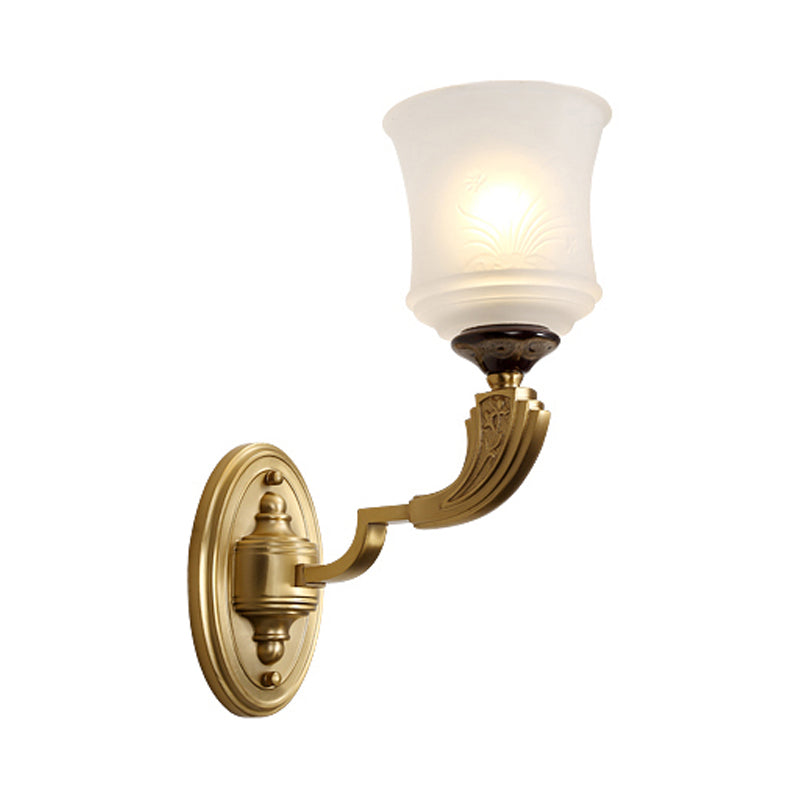 Lodge Style Bell Wall Lighting 1/2-Light Opal Glass Wall Sconce Fixture in Brass for Living Room Clearhalo 'Wall Lamps & Sconces' 'Wall Lights' Lighting' 273507