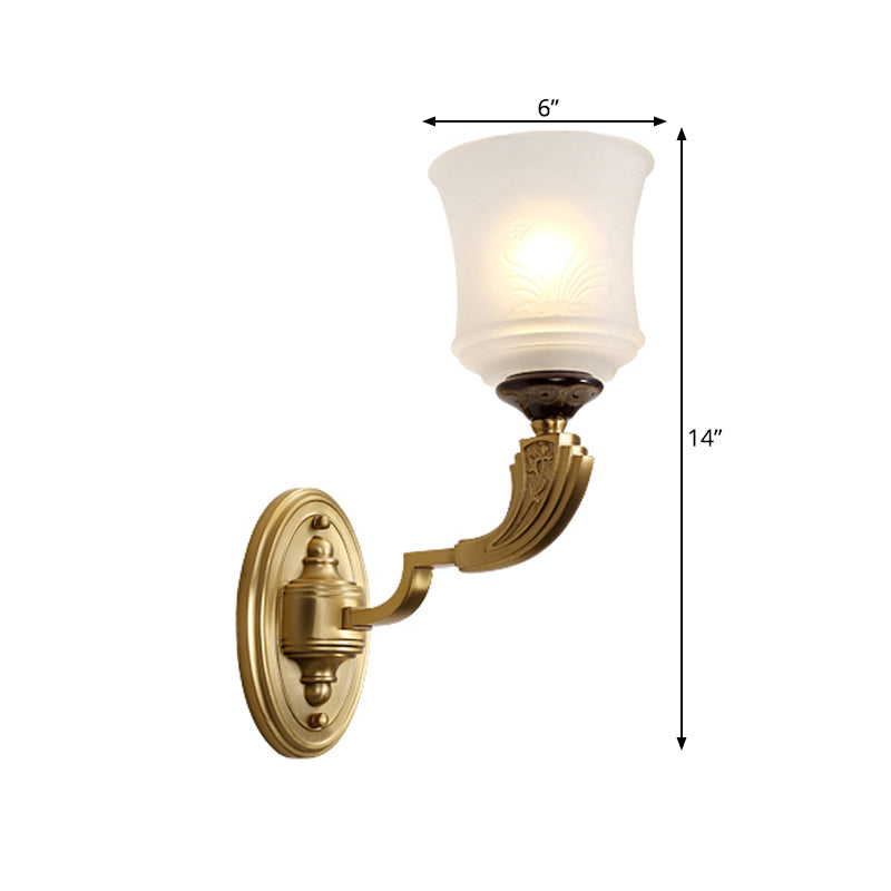 Lodge Style Bell Wall Lighting 1/2-Light Opal Glass Wall Sconce Fixture in Brass for Living Room Clearhalo 'Wall Lamps & Sconces' 'Wall Lights' Lighting' 273508