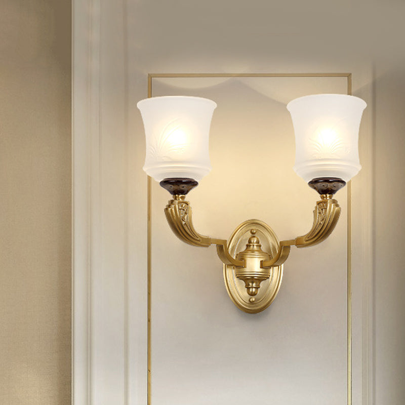 Lodge Style Bell Wall Lighting 1/2-Light Opal Glass Wall Sconce Fixture in Brass for Living Room 2.0 Brass Clearhalo 'Wall Lamps & Sconces' 'Wall Lights' Lighting' 273510