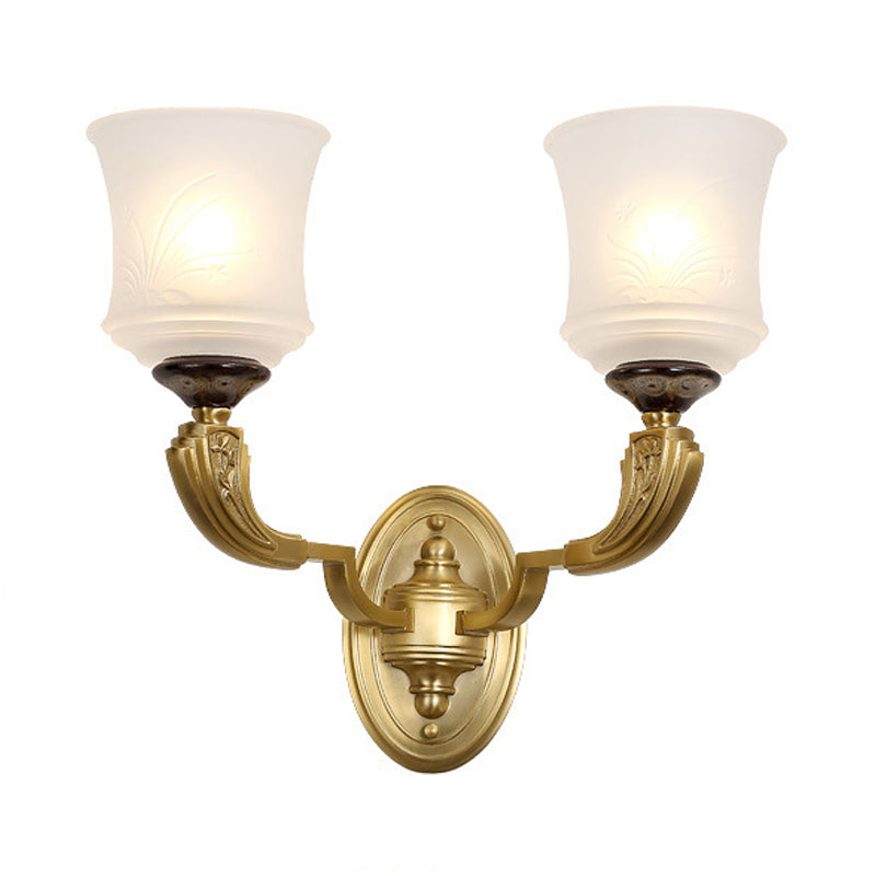 Lodge Style Bell Wall Lighting 1/2-Light Opal Glass Wall Sconce Fixture in Brass for Living Room Clearhalo 'Wall Lamps & Sconces' 'Wall Lights' Lighting' 273513