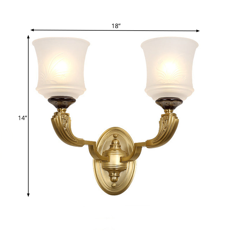 Lodge Style Bell Wall Lighting 1/2-Light Opal Glass Wall Sconce Fixture in Brass for Living Room Clearhalo 'Wall Lamps & Sconces' 'Wall Lights' Lighting' 273514