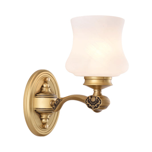 1/2-Head Wall Mount Lighting Vintage Style Bell Shade White Glass Sconce Lamp in Brass for Living Room Clearhalo 'Wall Lamps & Sconces' 'Wall Lights' Lighting' 273557