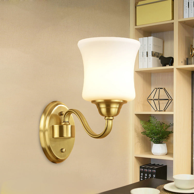 Cylinder Shade Bedroom Wall Mount Light Traditional Style Milky Glass 1/2-Light Brass Finish Wall Lamp Clearhalo 'Wall Lamps & Sconces' 'Wall Lights' Lighting' 273566