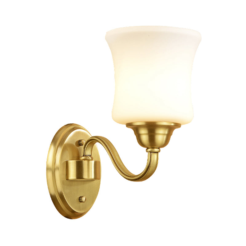 Cylinder Shade Bedroom Wall Mount Light Traditional Style Milky Glass 1/2-Light Brass Finish Wall Lamp Clearhalo 'Wall Lamps & Sconces' 'Wall Lights' Lighting' 273569