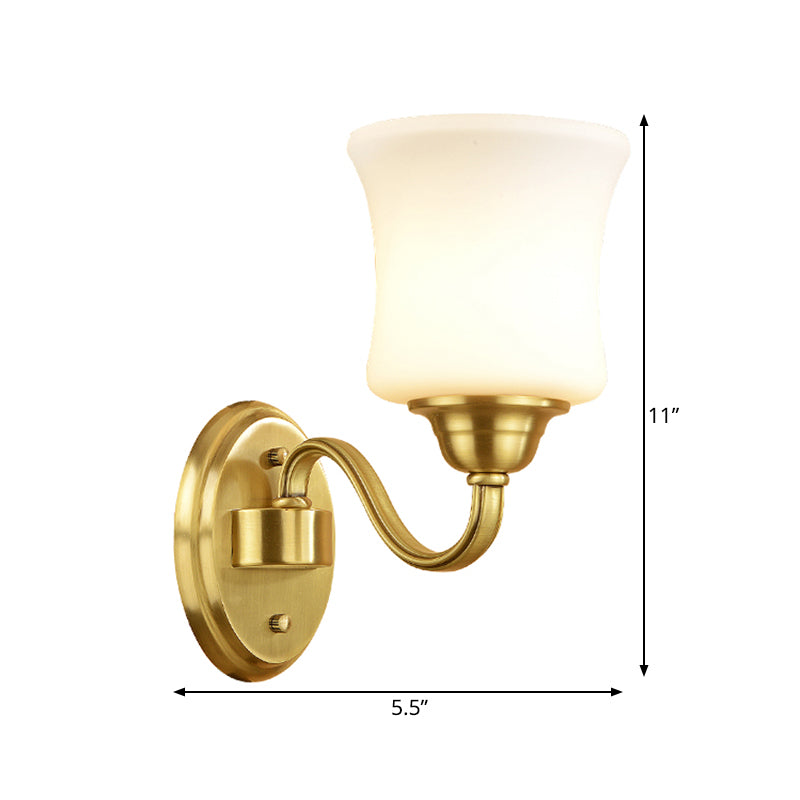 Cylinder Shade Bedroom Wall Mount Light Traditional Style Milky Glass 1/2-Light Brass Finish Wall Lamp Clearhalo 'Wall Lamps & Sconces' 'Wall Lights' Lighting' 273570