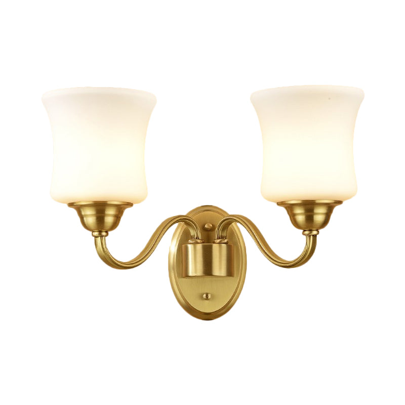 Cylinder Shade Bedroom Wall Mount Light Traditional Style Milky Glass 1/2-Light Brass Finish Wall Lamp Clearhalo 'Wall Lamps & Sconces' 'Wall Lights' Lighting' 273575