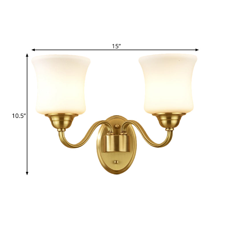 Cylinder Shade Bedroom Wall Mount Light Traditional Style Milky Glass 1/2-Light Brass Finish Wall Lamp Clearhalo 'Wall Lamps & Sconces' 'Wall Lights' Lighting' 273576