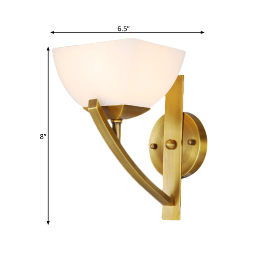 Brass 1/2-Light Wall Sconce Lamp Modernism Stylish Frosted Glass Bowl Shade Wall Light for Bedroom Clearhalo 'Wall Lamps & Sconces' 'Wall Lights' Lighting' 273581