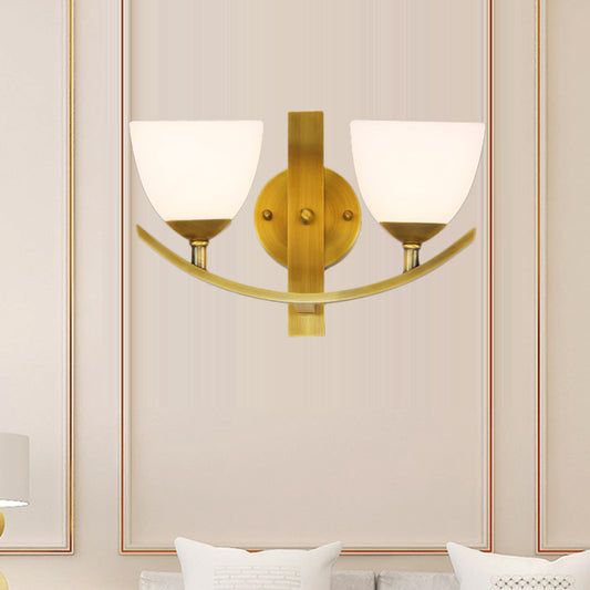 Brass 1/2-Light Wall Sconce Lamp Modernism Stylish Frosted Glass Bowl Shade Wall Light for Bedroom Clearhalo 'Wall Lamps & Sconces' 'Wall Lights' Lighting' 273583