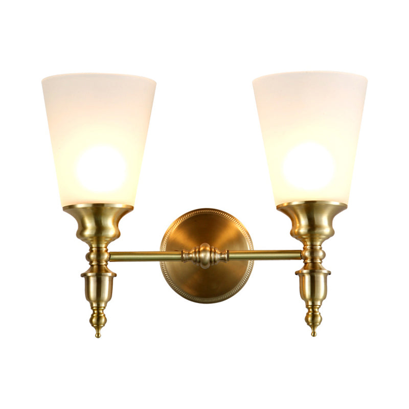 Frosted Glass Conical Wall Mounted Light Vintage Style 1/2-Head Indoor Wall Lighting in Brass Clearhalo 'Wall Lamps & Sconces' 'Wall Lights' Lighting' 273614