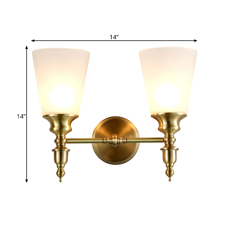 Frosted Glass Conical Wall Mounted Light Vintage Style 1/2-Head Indoor Wall Lighting in Brass Clearhalo 'Wall Lamps & Sconces' 'Wall Lights' Lighting' 273615