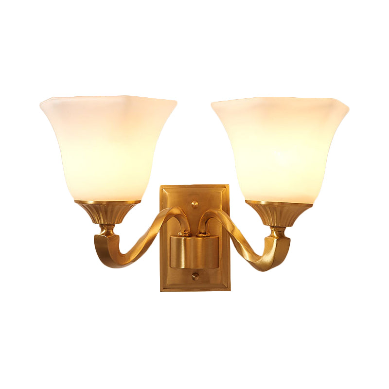 Brass Curved Arm Wall Light Modernism Style Metal 1/2-Light Bedside Wall Sconce Lamp with Opal Glass Bell Shade Clearhalo 'Wall Lamps & Sconces' 'Wall Lights' Lighting' 273625