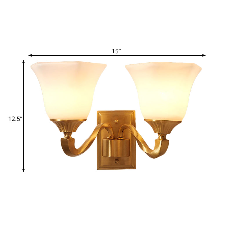 Brass Curved Arm Wall Light Modernism Style Metal 1/2-Light Bedside Wall Sconce Lamp with Opal Glass Bell Shade Clearhalo 'Wall Lamps & Sconces' 'Wall Lights' Lighting' 273626