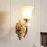 Classic Style Bell Wall Lighting Fixture 1 Bulb Frosted Glass Wall Mounted Light in Brass for Stairway Clearhalo 'Wall Lamps & Sconces' 'Wall Lights' Lighting' 273715