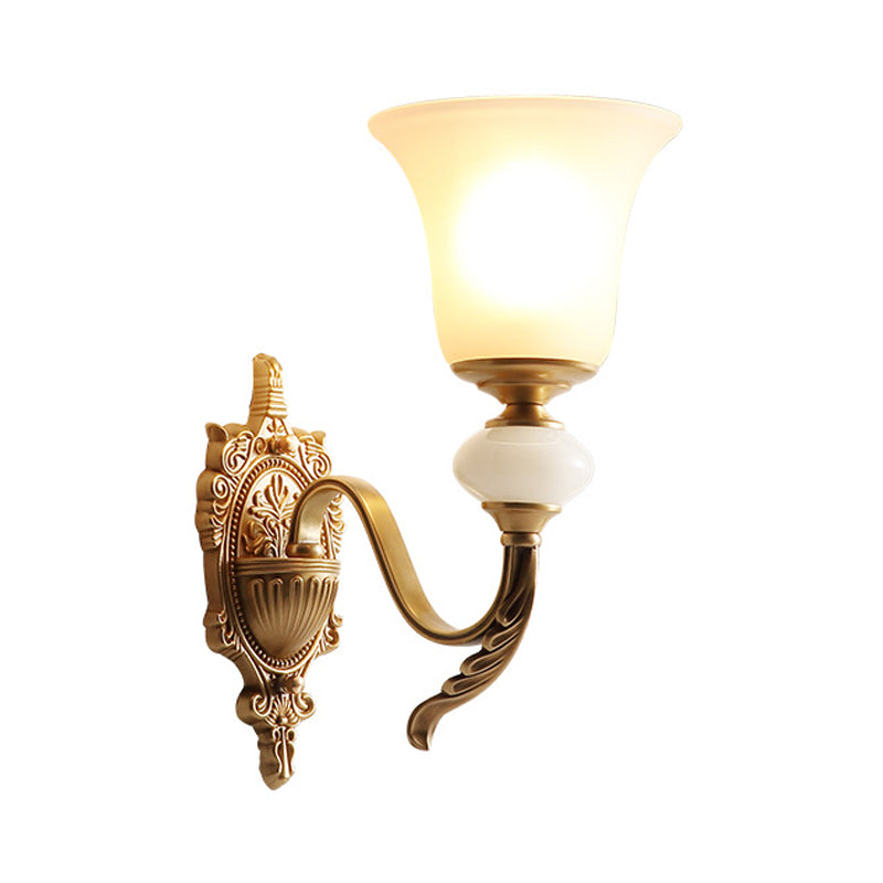 Classic Style Bell Wall Lighting Fixture 1 Bulb Frosted Glass Wall Mounted Light in Brass for Stairway Clearhalo 'Wall Lamps & Sconces' 'Wall Lights' Lighting' 273718