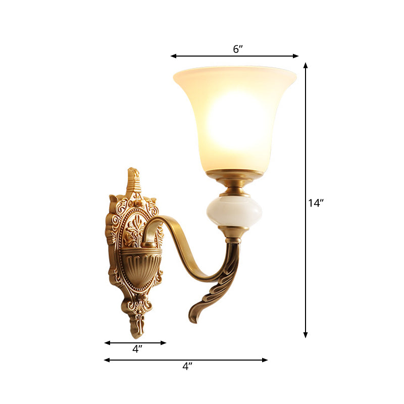 Classic Style Bell Wall Lighting Fixture 1 Bulb Frosted Glass Wall Mounted Light in Brass for Stairway Clearhalo 'Wall Lamps & Sconces' 'Wall Lights' Lighting' 273719