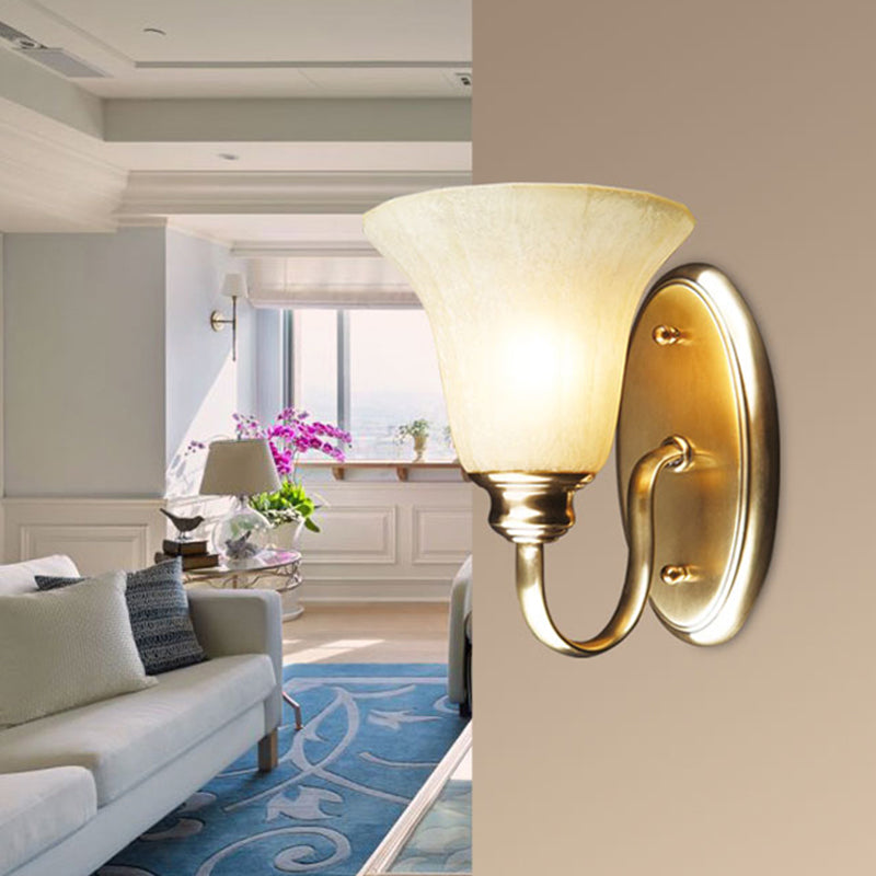 Metallic Gooseneck Wall Mounted Lamp Modern Style 1 Head Hallway Gold Finish Wall Light with Opal Glass Bell Shade Gold Clearhalo 'Wall Lamps & Sconces' 'Wall Lights' Lighting' 273721