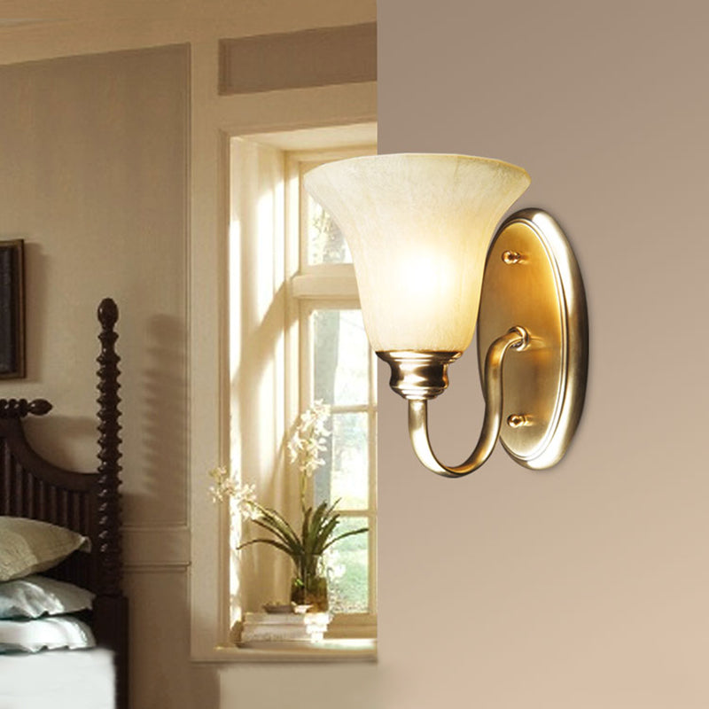 Metallic Gooseneck Wall Mounted Lamp Modern Style 1 Head Hallway Gold Finish Wall Light with Opal Glass Bell Shade Clearhalo 'Wall Lamps & Sconces' 'Wall Lights' Lighting' 273723