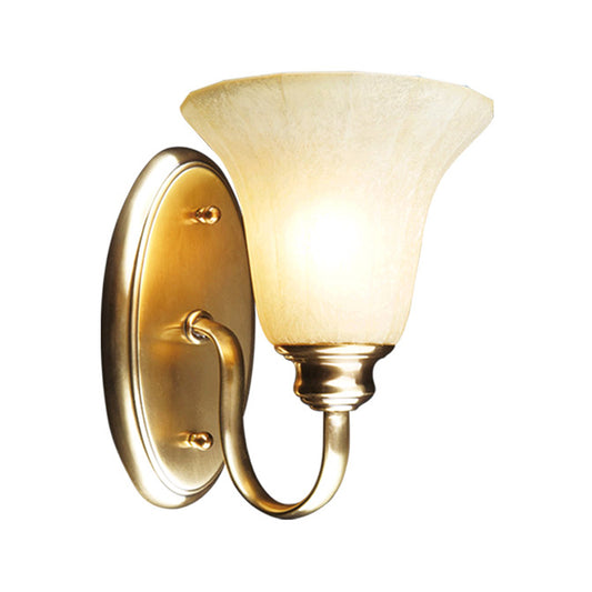 Metallic Gooseneck Wall Mounted Lamp Modern Style 1 Head Hallway Gold Finish Wall Light with Opal Glass Bell Shade Clearhalo 'Wall Lamps & Sconces' 'Wall Lights' Lighting' 273724